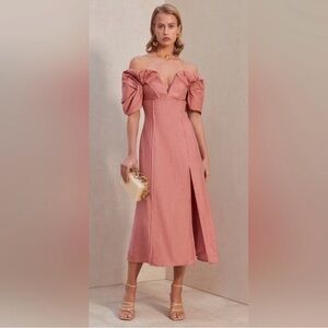 Cult Gaia Off-Shoulder Blush Midi Dress